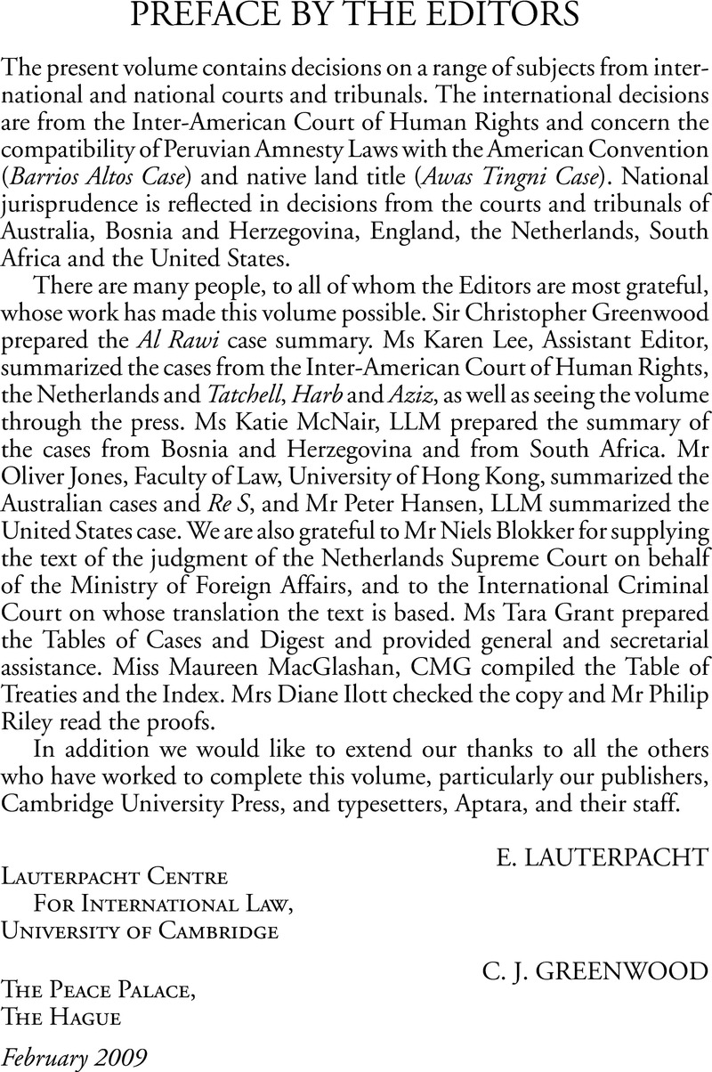 Preface by the Editors | International Law Reports | Cambridge Core