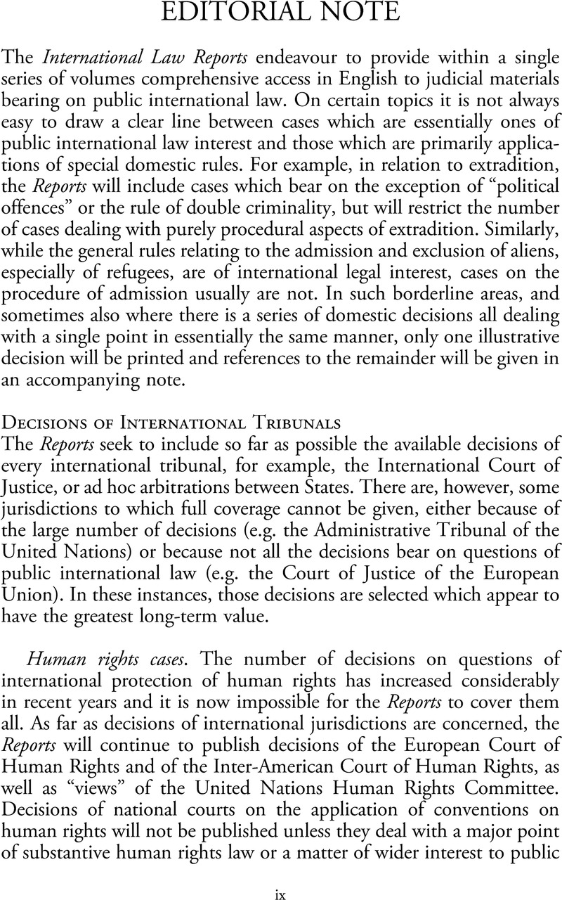 Editorial Note International Law Reports Cambridge Core