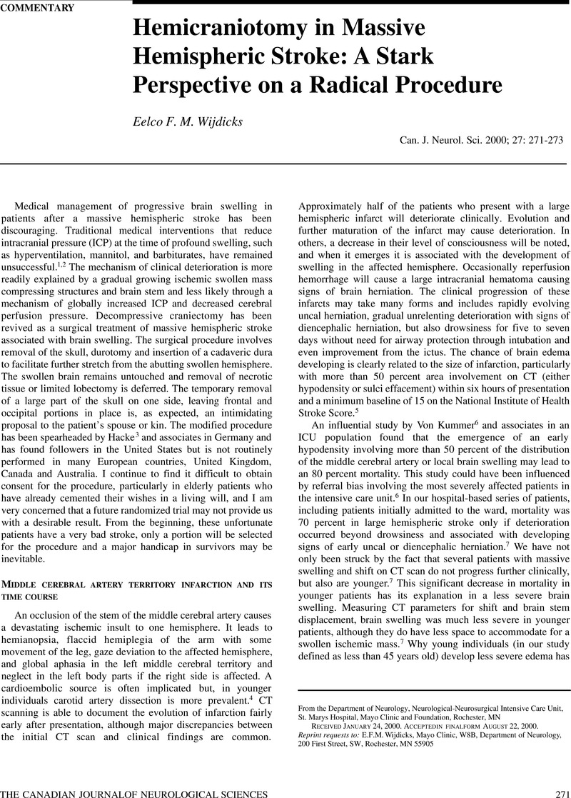 Hemicraniotomy In Massive Hemispheric Stroke A Stark Perspective On A Radical Procedure 6845