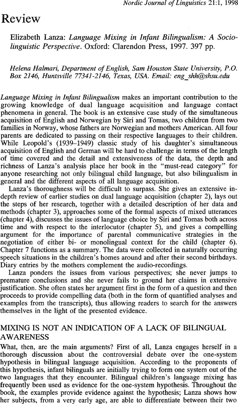 Elizabeth Lanza: Language Mixing in Infant Bilingualism: A ...