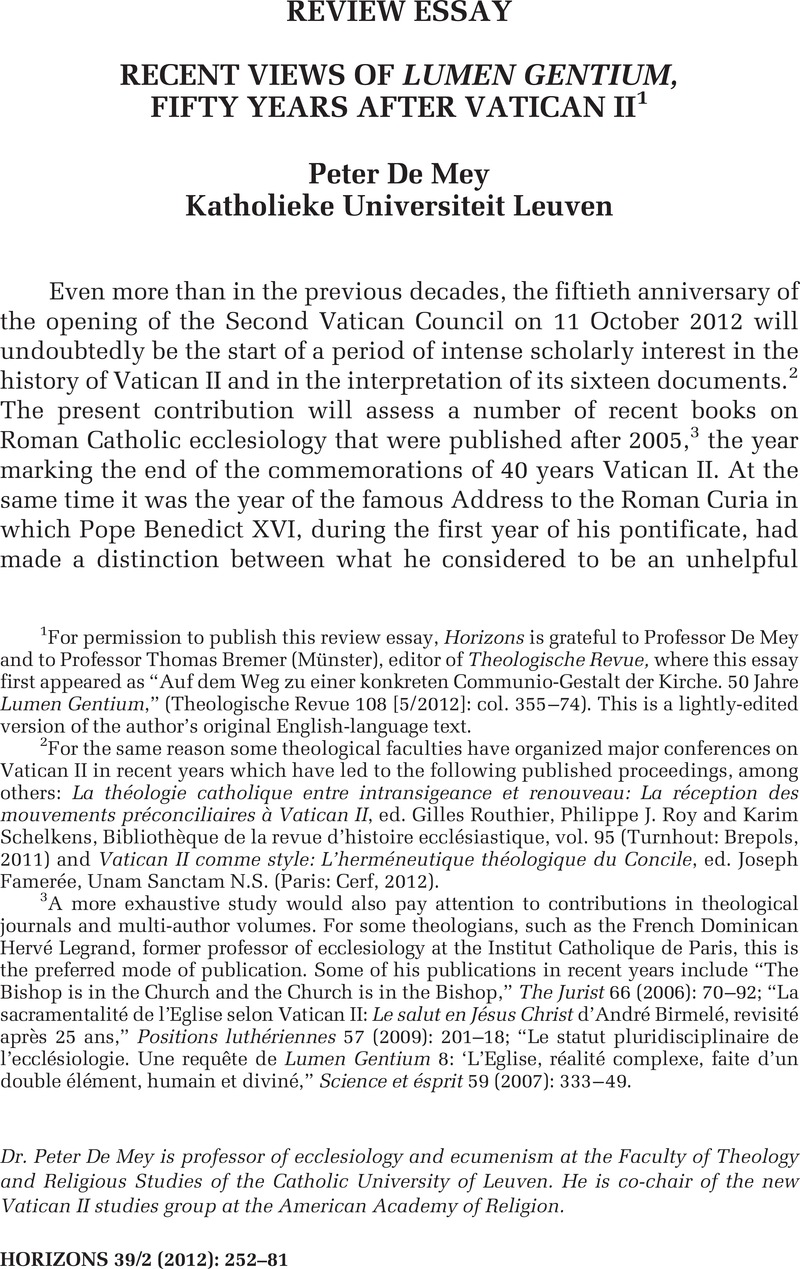 Recent Views Of Lumen Gentium Fifty Years After Vatican Ii1 Horizons Cambridge Core 2513