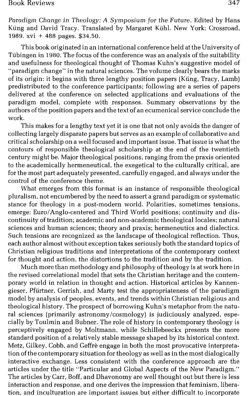 Paradigm Change in Theology: A Symposium for the Future. Edited by Hans ...