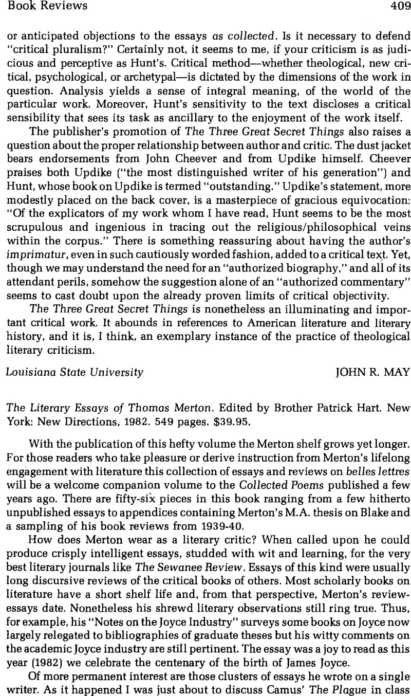 the literary essays of thomas merton