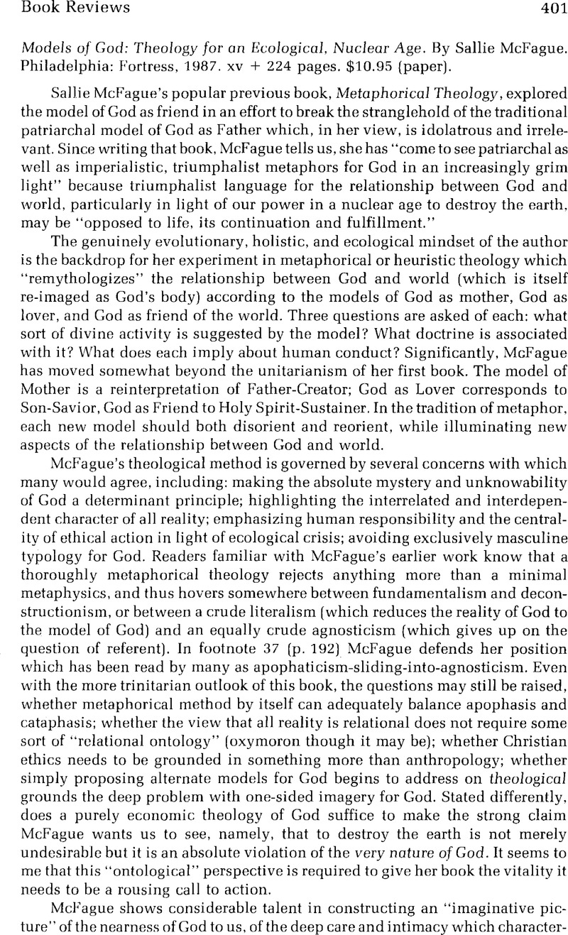 Models of God: Theology for an Ecological, Nuclear Age. By Sallie ...