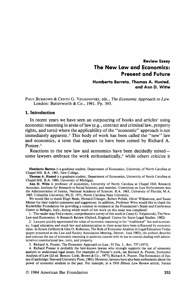 The New Law and Economics Present and Future American Bar Foundation