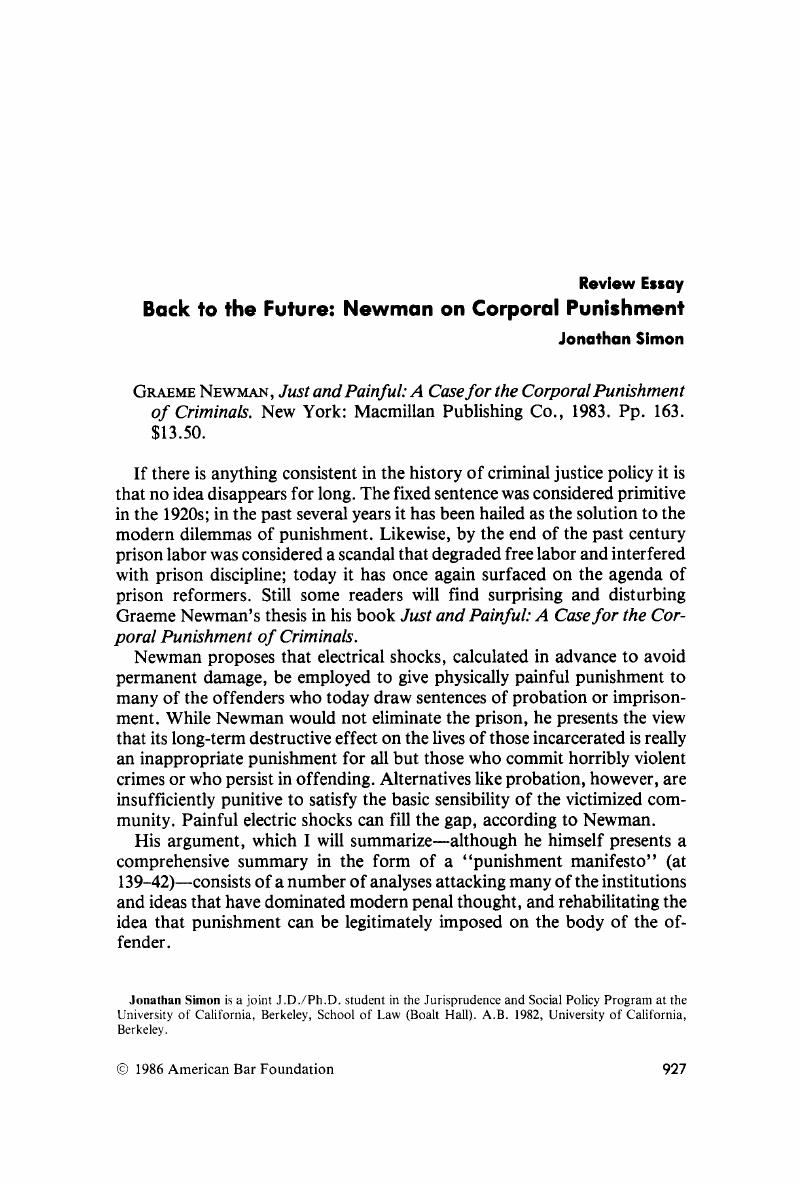 Back to the Future Newman on Corporal Punishment American Bar