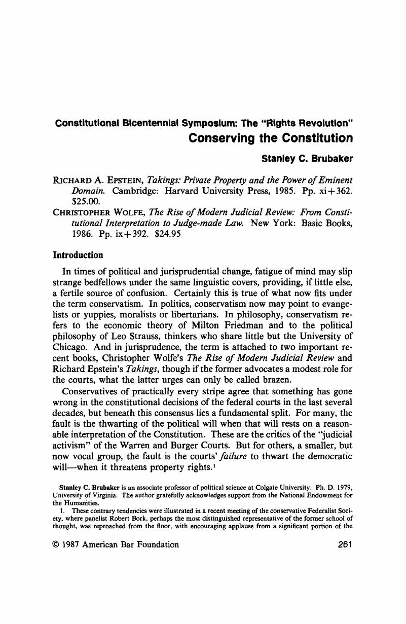 Conserving the Constitution American Bar Foundation Research Journal