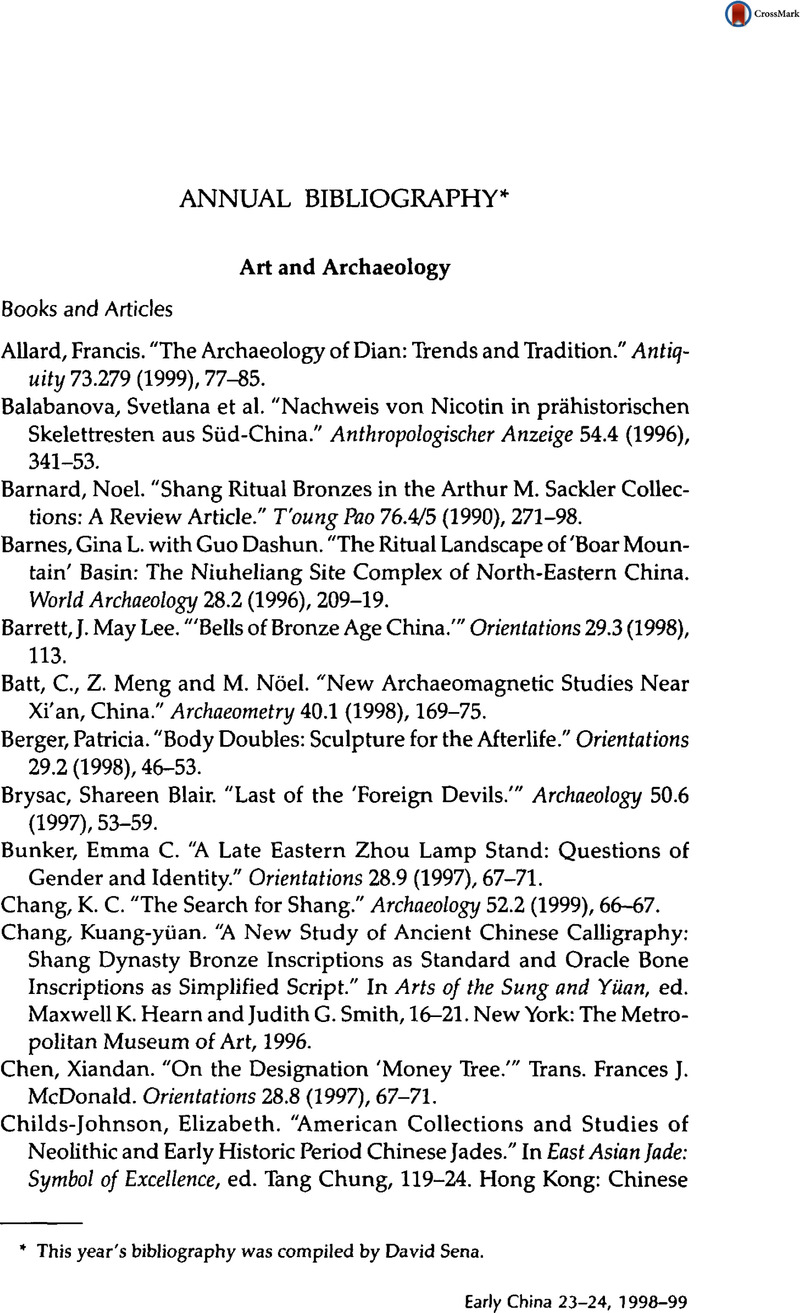 Annual Bibliography* | Early China | Cambridge Core