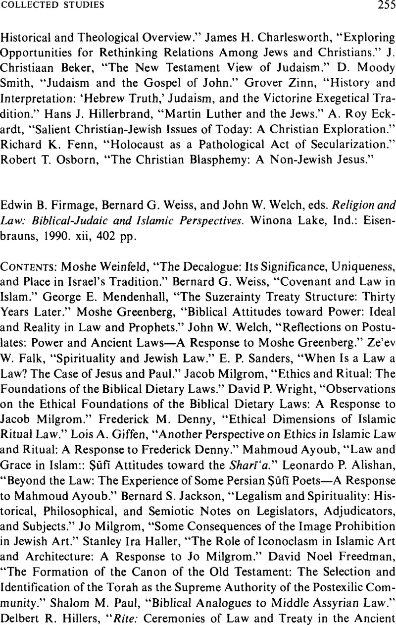 Firmage Edwin B., Weiss Bernard G., And Welch John W., Eds. Religion ...