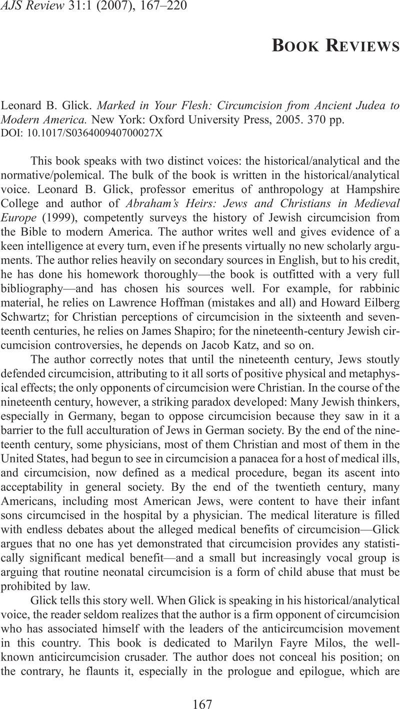 Marked in Your Flesh: Circumcision from Ancient Judea to Modern America