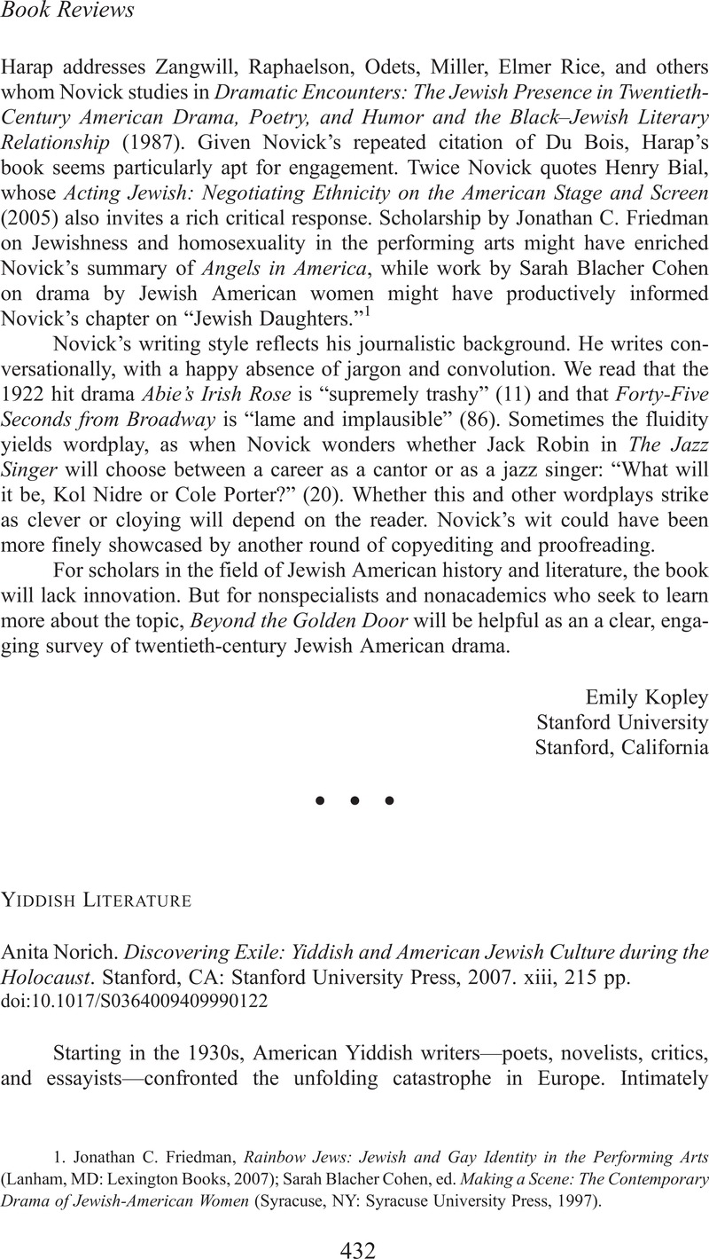 Anita Norich. Discovering Exile: Yiddish and American Jewish Culture ...