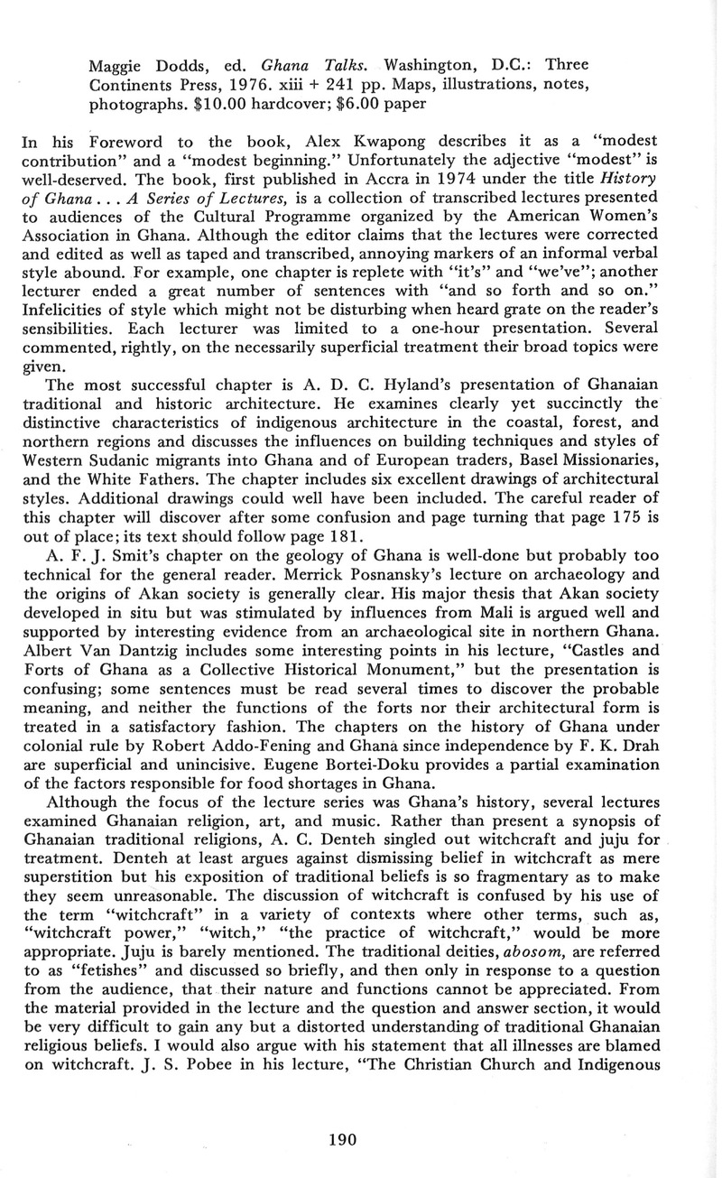 Maggie Dodds, ed. Ghana Talks. Washington, D.C.: Three Continents Press ...