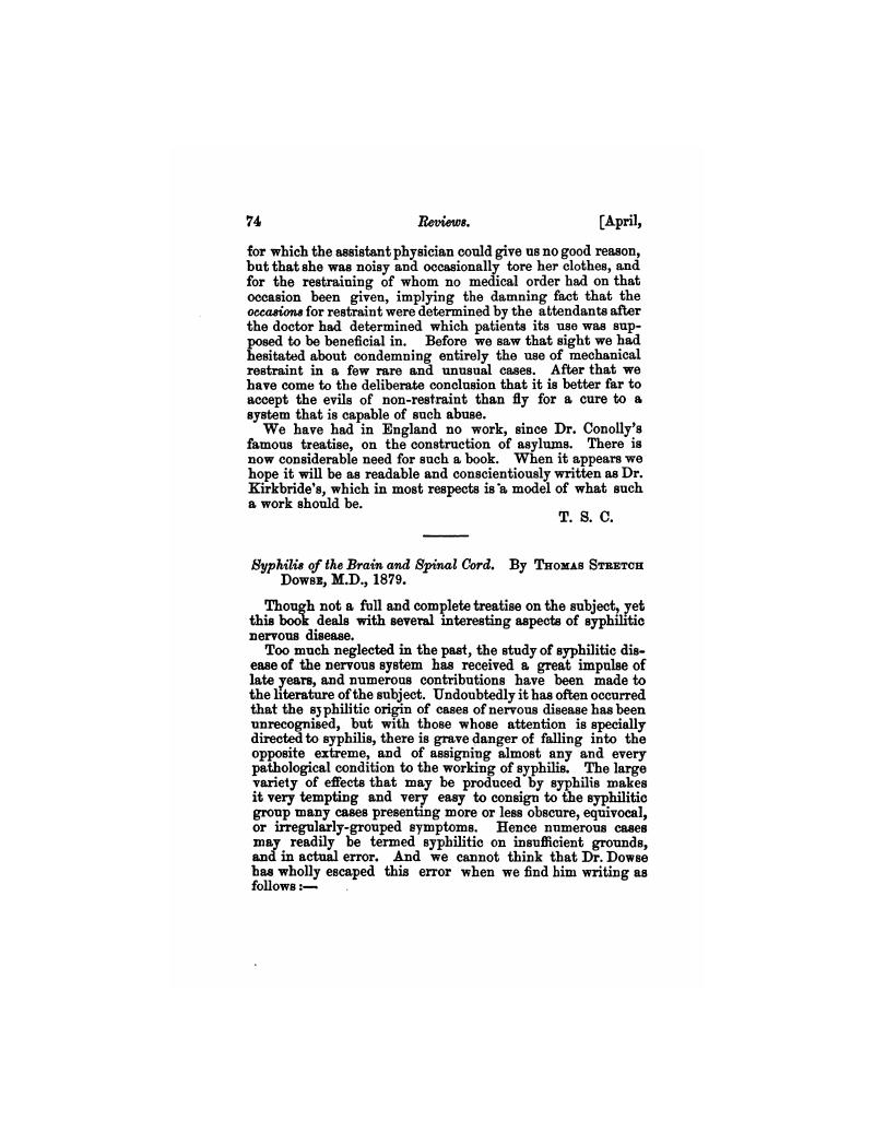 Syphilis Of The Brain And Spinal Cord. By Thomas Stretch Dowse, M.d 