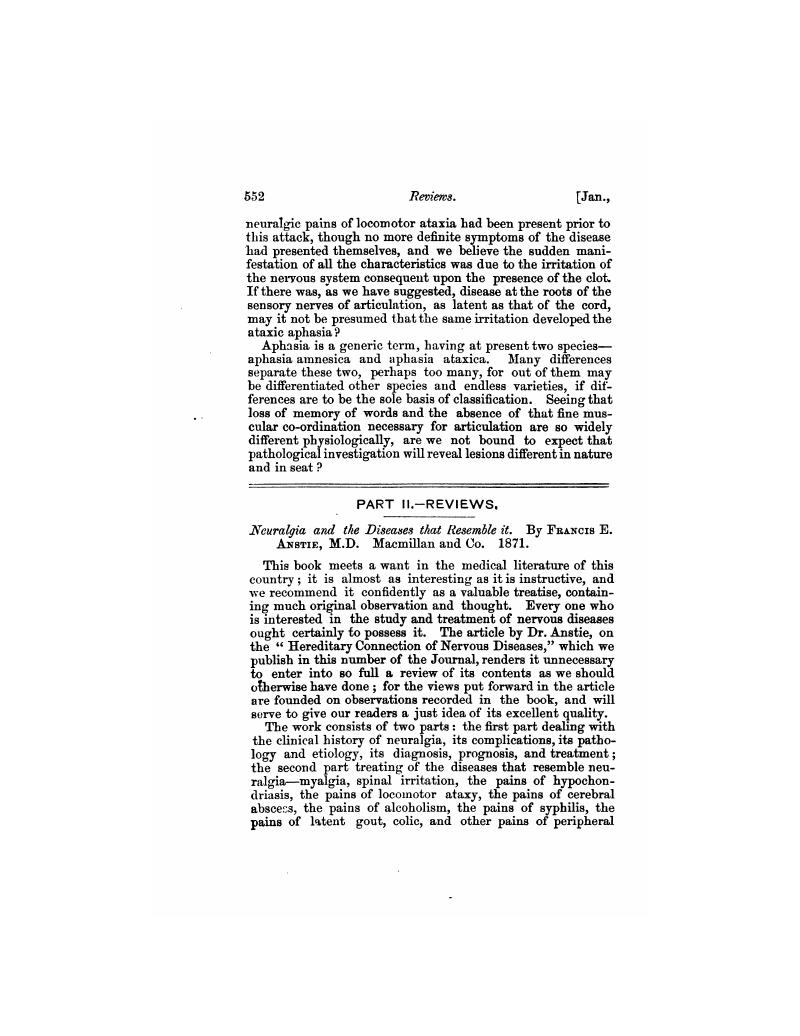 Neuralgia and the Diseases that Resemble it. By Francis E. Anstie, M.D ...