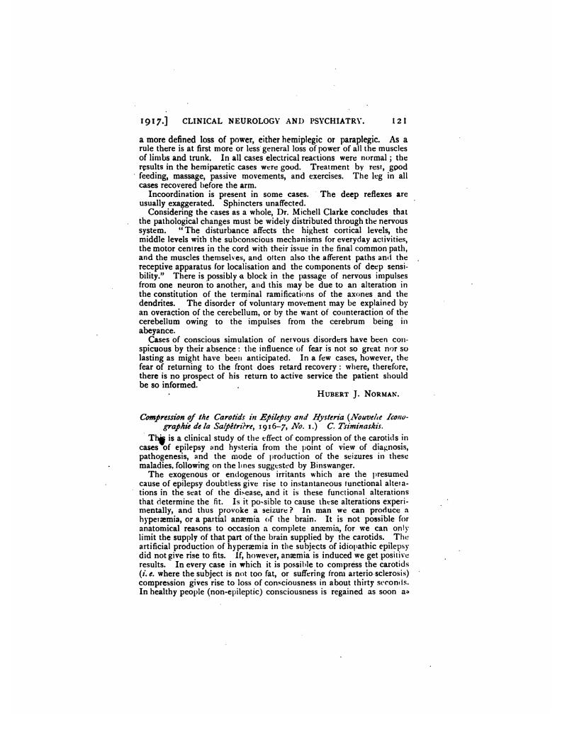 Compression of the Carotids in Epilepsy and Hysteria (Nouvelle ...