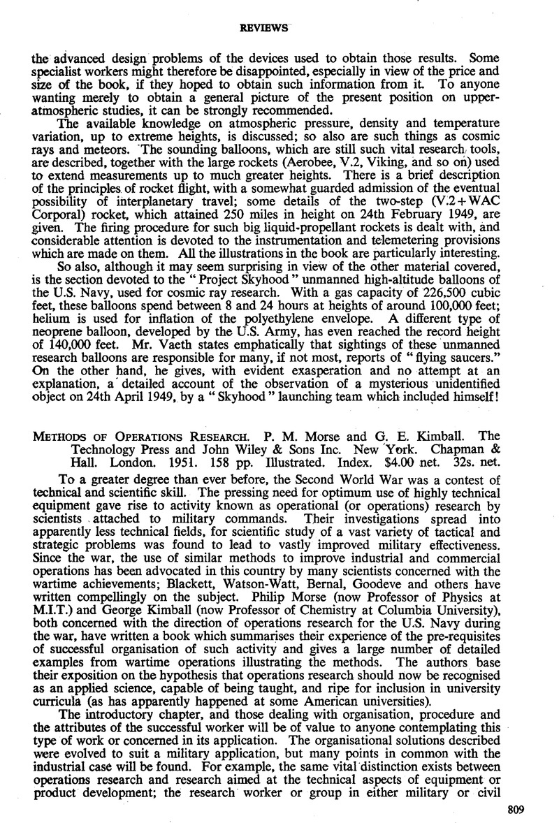 Methods of Operations Research. P. M. Morse and G. E. Kimball. The ...