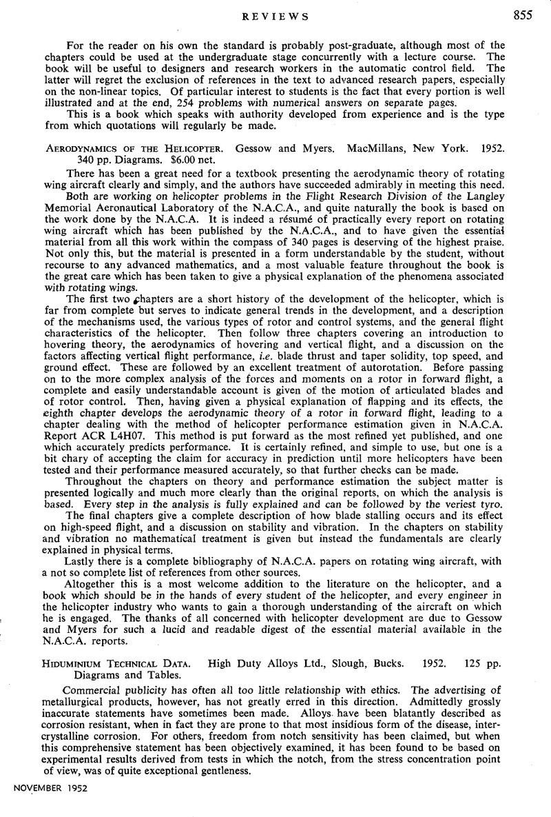 Aerodynamics of the Helicopter. Gessow and Myers . MacMillans, New York ...