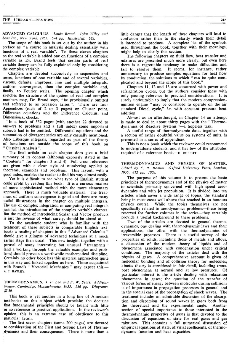 Thermodynamics. J. F. Lee and F. W. Sears. AddisonWesley, Cambridge