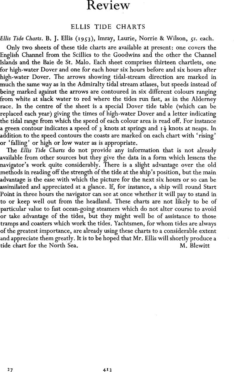 Ellis Tide Charts Ellis Tide Charts. B. J. Ellis (1953), Imray