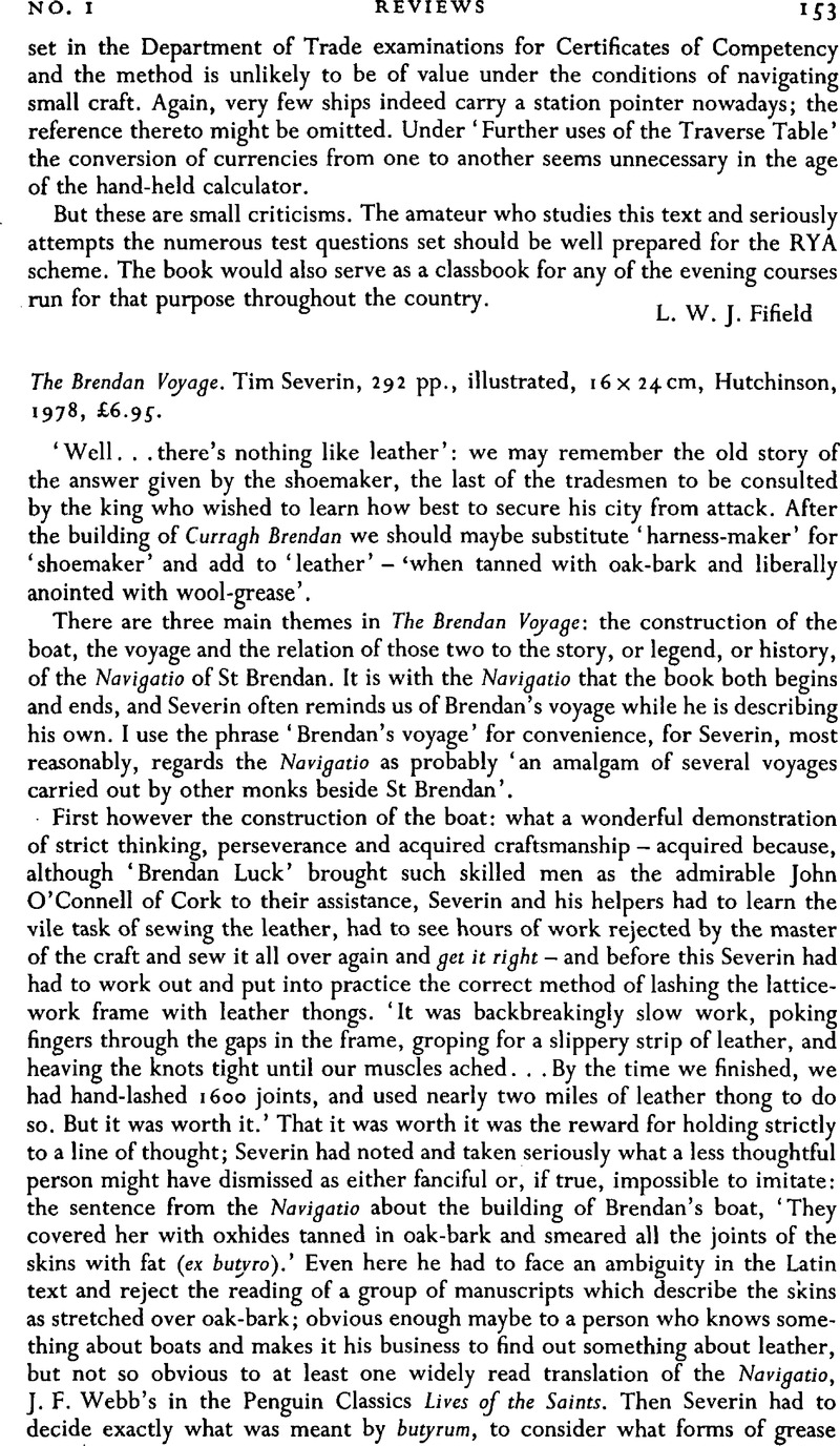The Brendan Voyage. Tim Severin, 292 pp., illustrated, 16 × 24cm ...