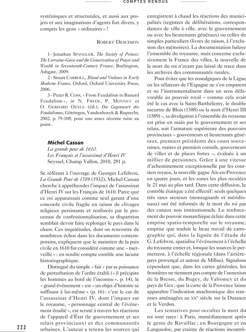 Michel Cassan La grande peur de 1610. Les Français et l’assassinat d ...