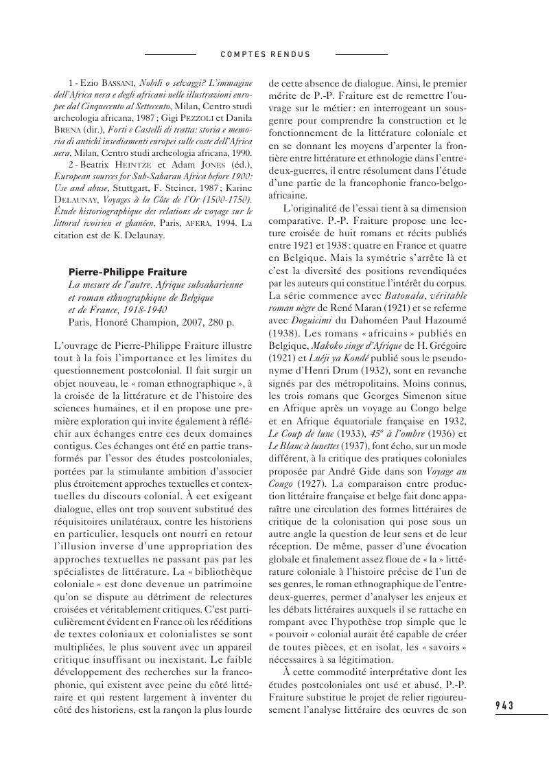 Pierre-Philippe Fraiture. La mesure de l'autre. Afrique subsaharienne ...