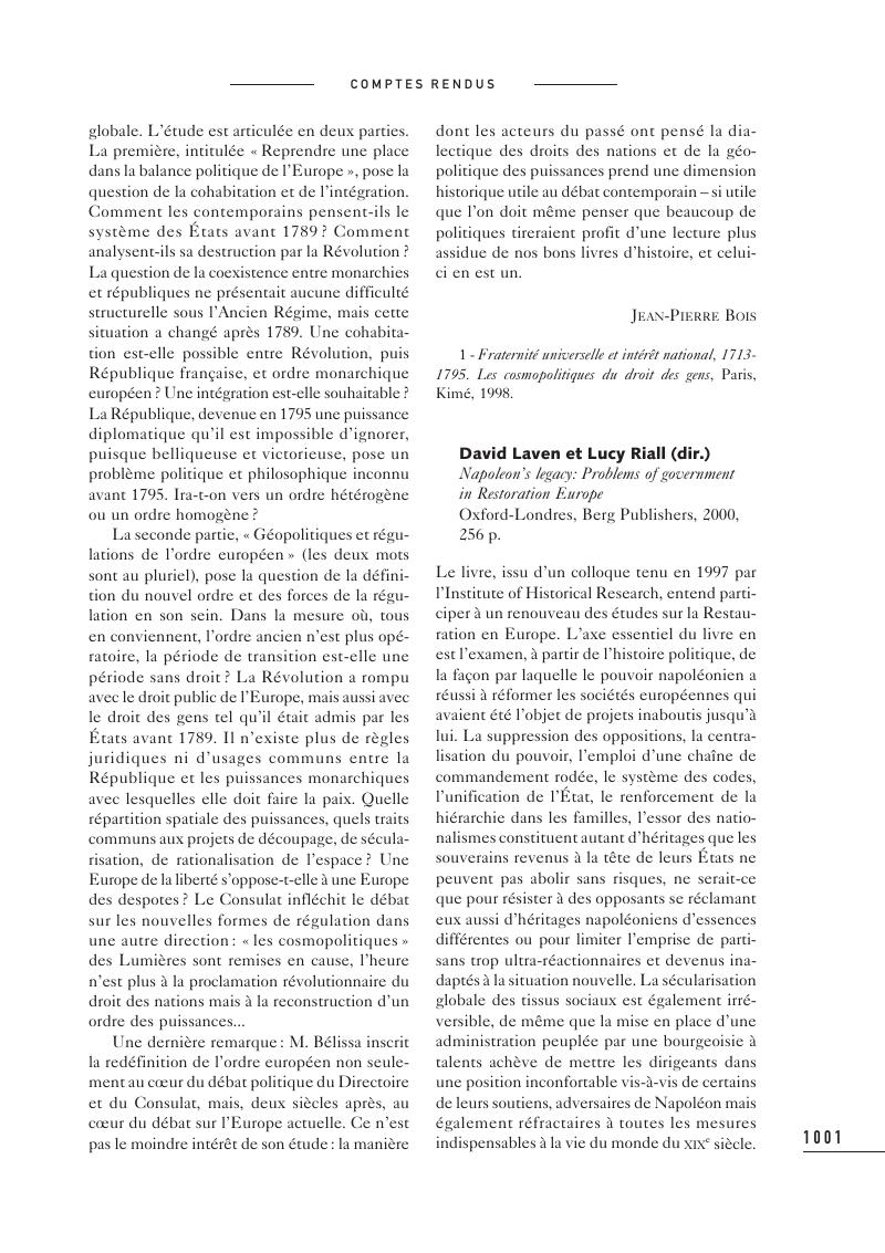 Napoleons Legacy: Problems of Government in Restoration Europe