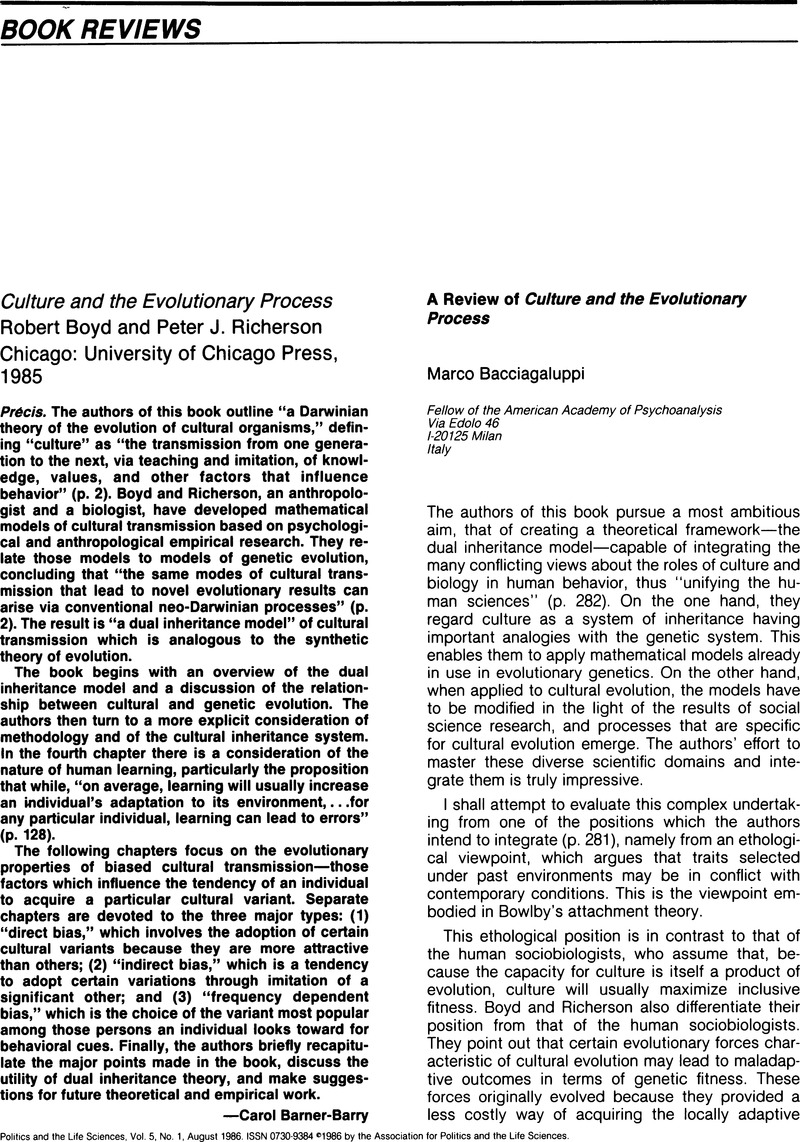 A Review of Culture and the Evolutionary Process | Politics and the ...