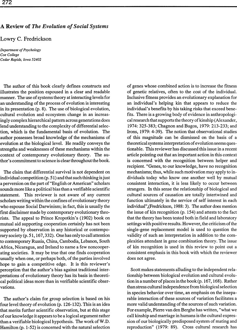 A Review of The Evolution of Social Systems | Politics and the Life ...