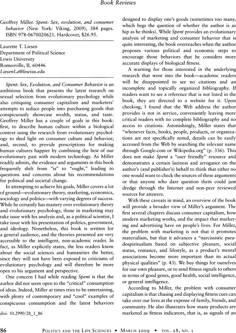 Geoffrey Miller Spent Sex Evolution And Consumer Behavior New York Viking 2009 384 1814