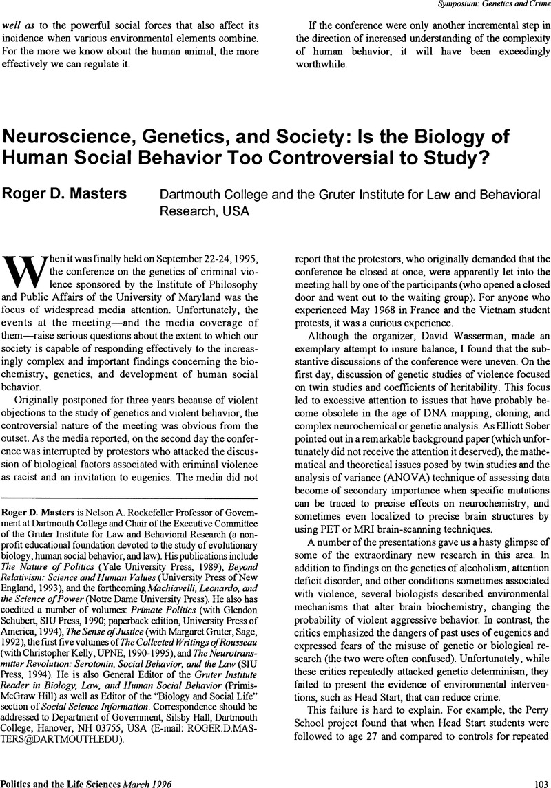 Neuroscience, Genetics, and Society: Is the Biology of Human Social ...