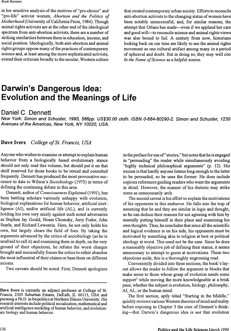 Darwin's Dangerous Idea: Evolution and the Meanings of Life - Daniel C ...