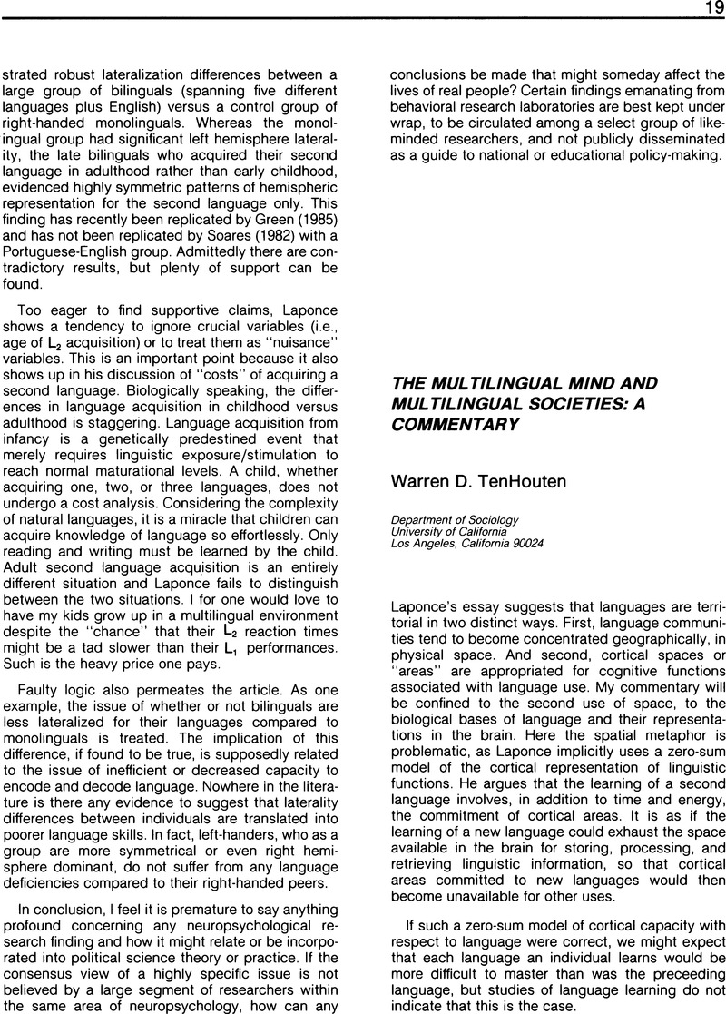 Multilingual Coomentary The Multilingual Mind and Multilingual Societies: A Commentary ...