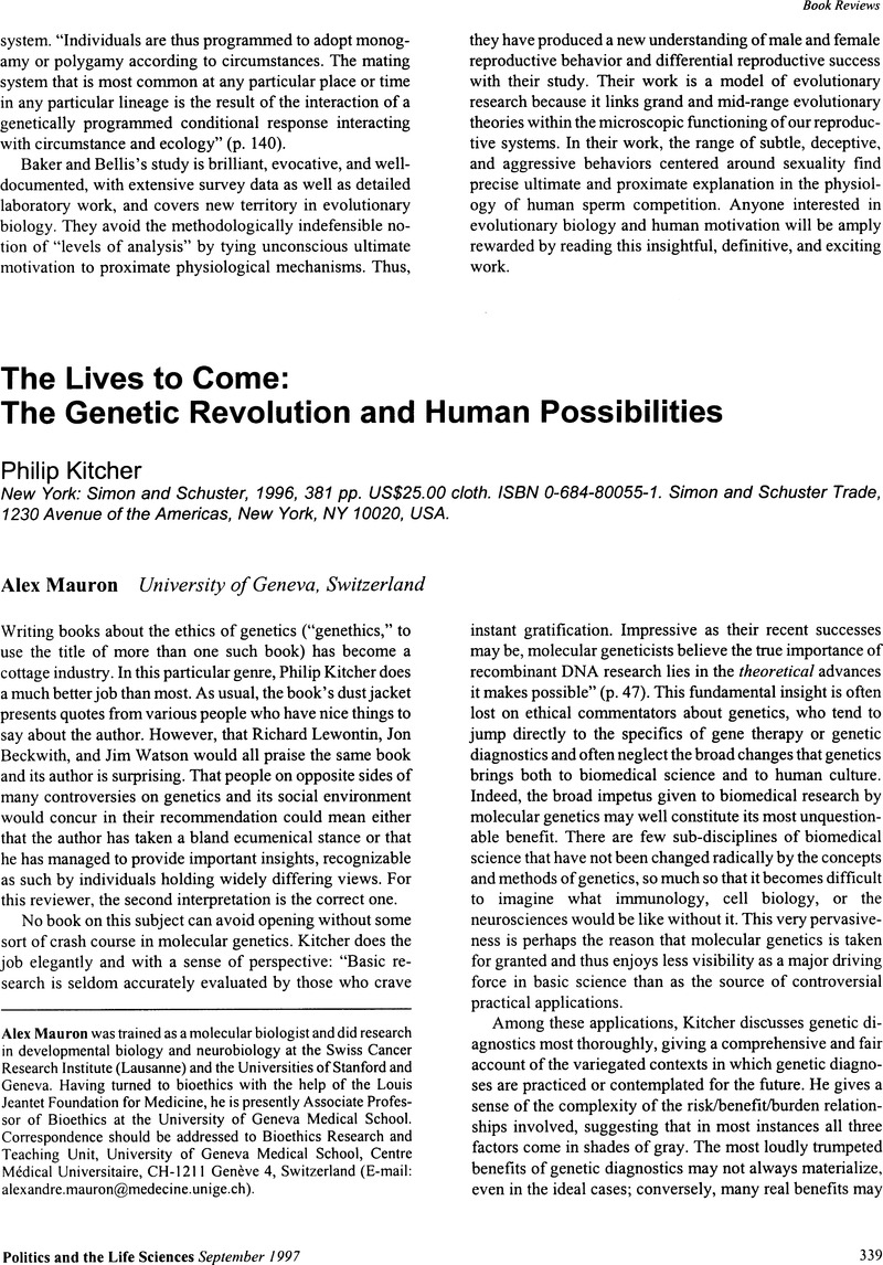 The Lives To Come The Genetic Revolution And Human Possibilities Philip Kitcher New York 8758