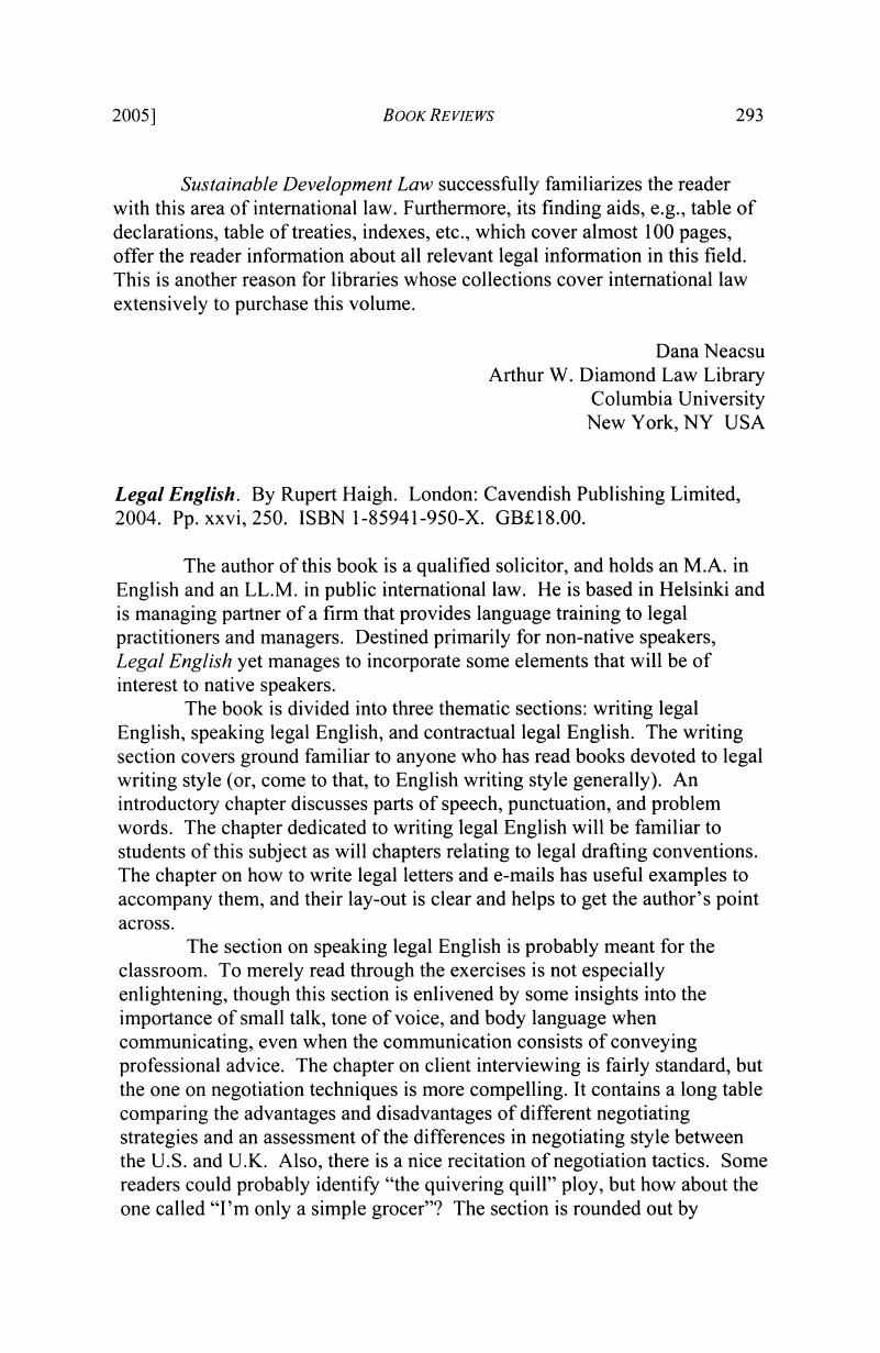 Legal English. By Rupert Haigh. London: Cavendish Publishing Limited ...