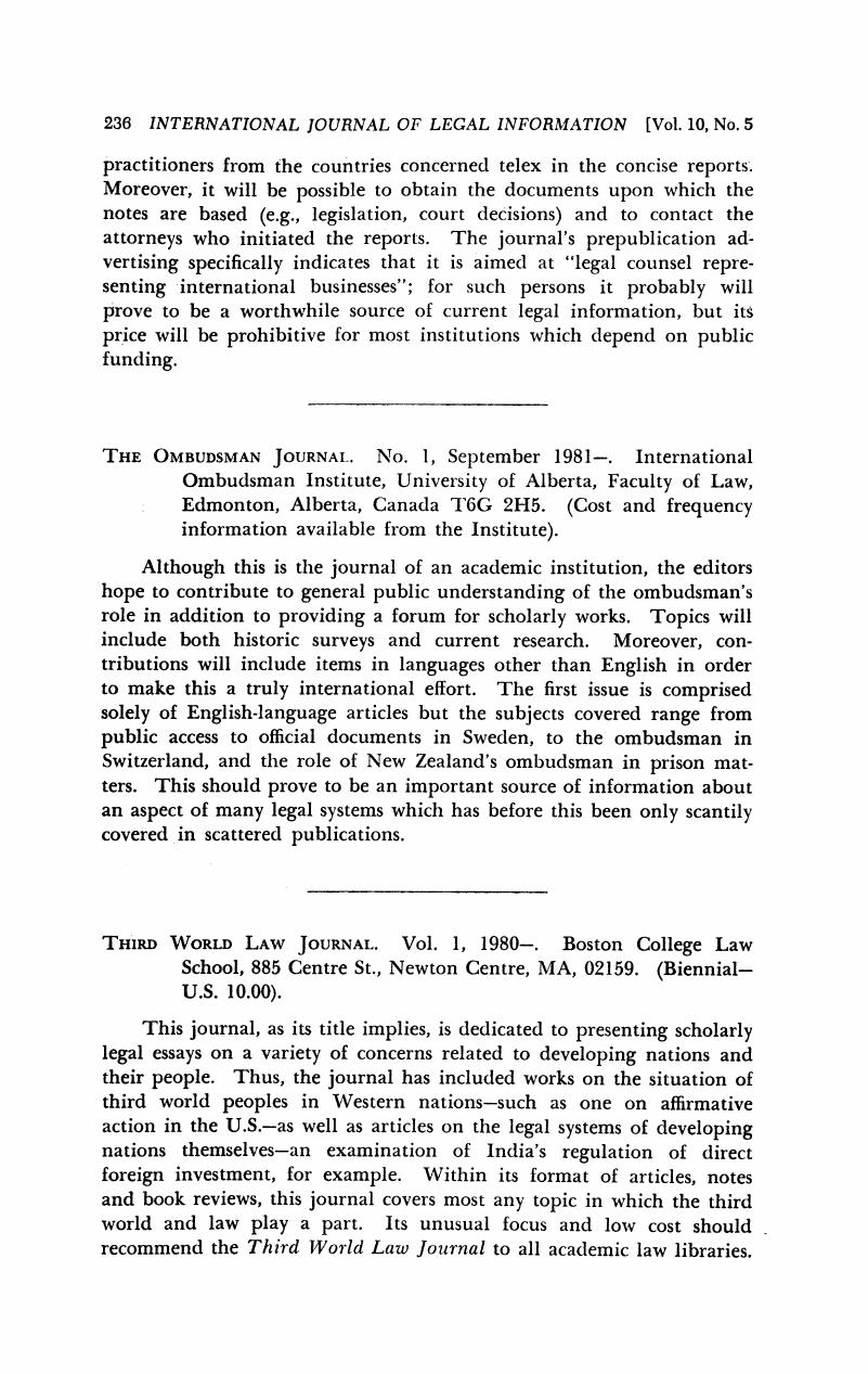 The Ombudsman Journal. No. 1, September 1981–. International Ombudsman ...