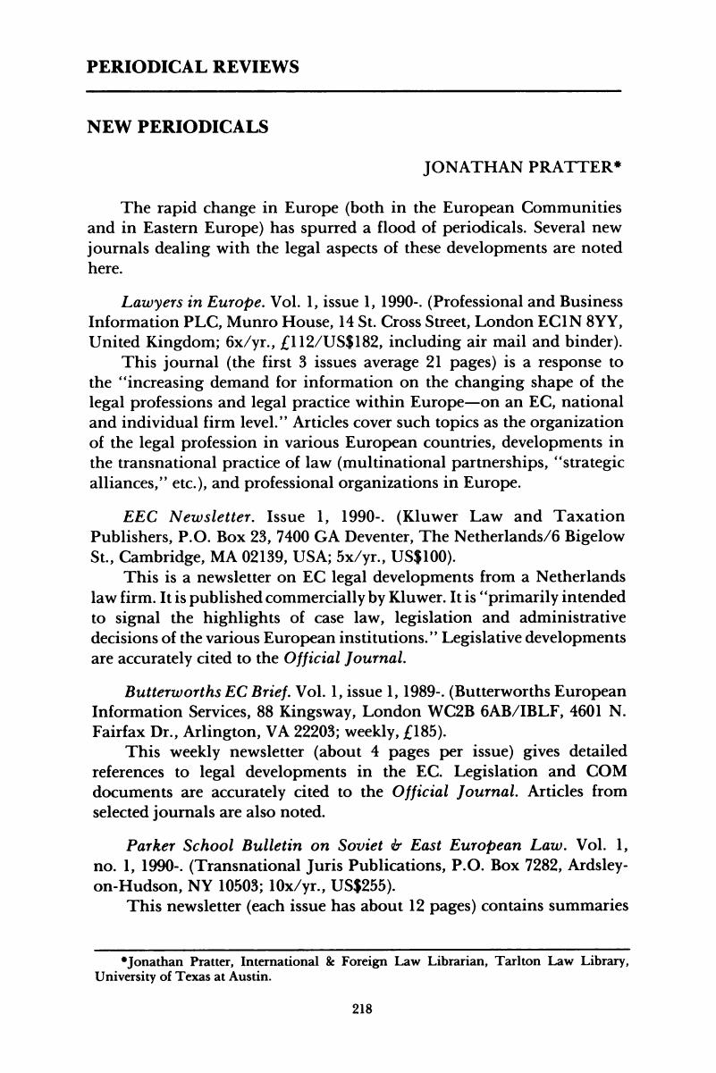 New Periodicals International Journal of Legal Information