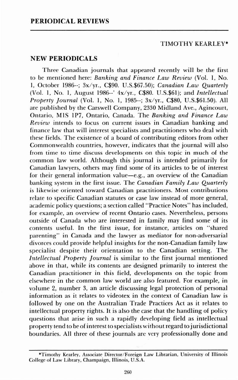 New Periodicals International Journal of Legal Information