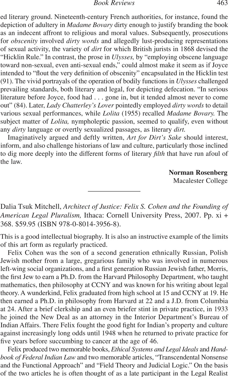 Dalia Tsuk Mitchell, Architect of Justice: Felix S. Cohen and the ...