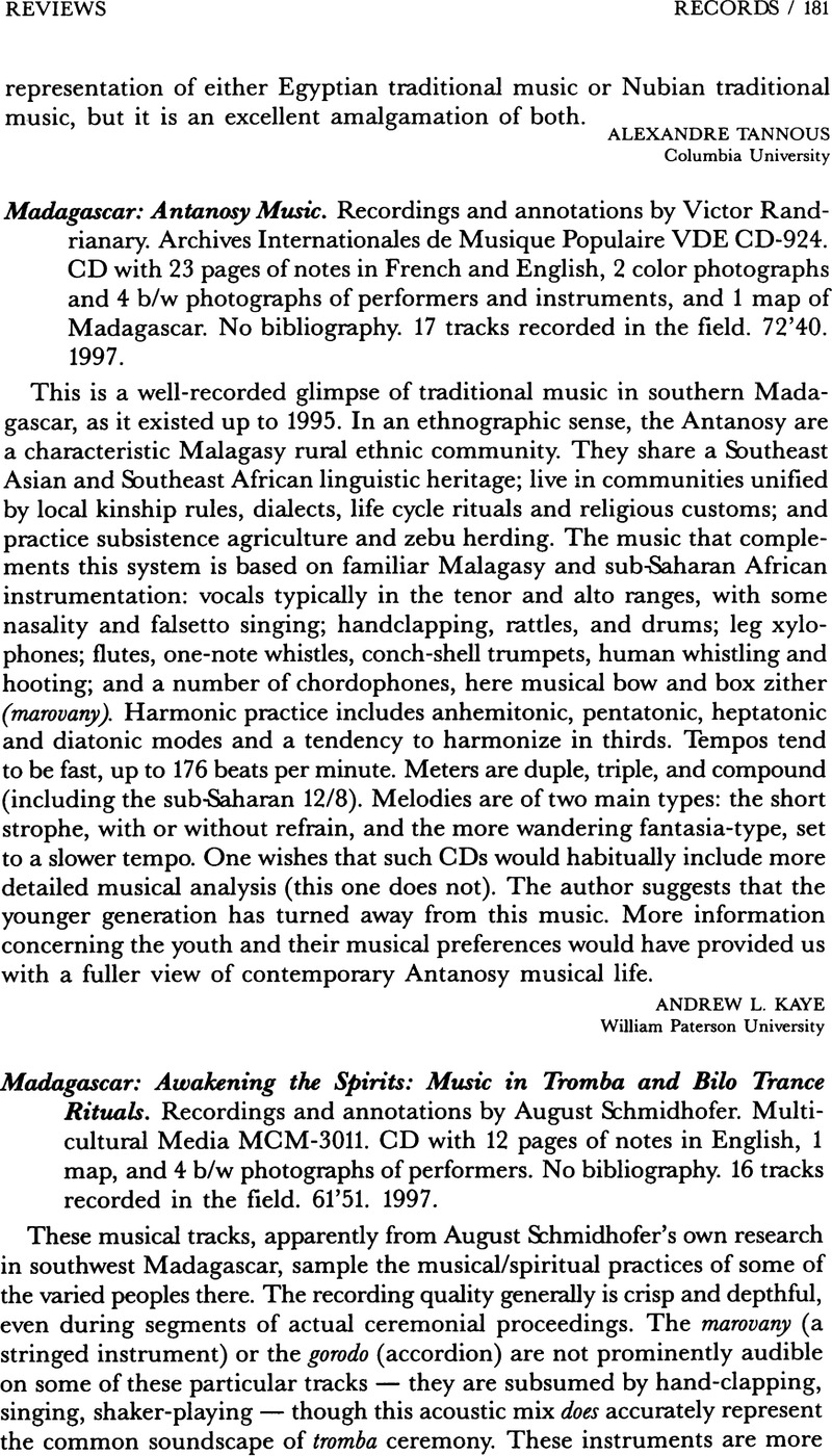 Madagascar: Awakening the Spirits: Music in Tromba and Bilo Trance ...