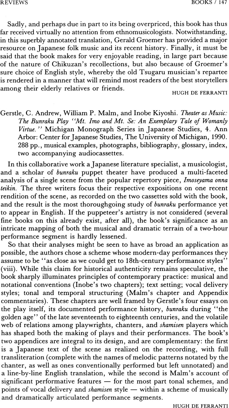 C. Andrew Gerstle, William P. Malm, and Inobe Kiyoshi. Theater as Music ...
