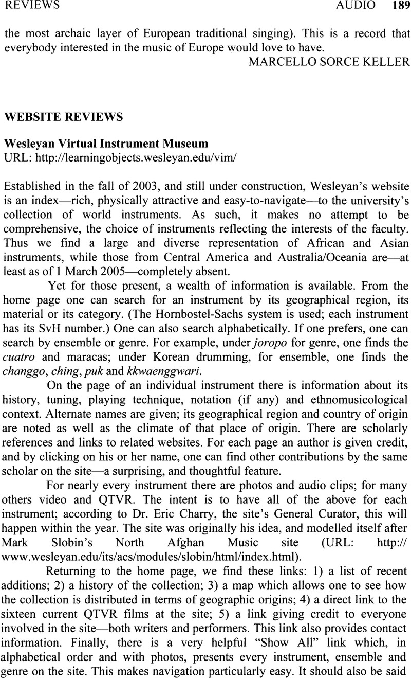 Wesleyan Virtual Instrument Museum URL http//learningobjects.wesleyan