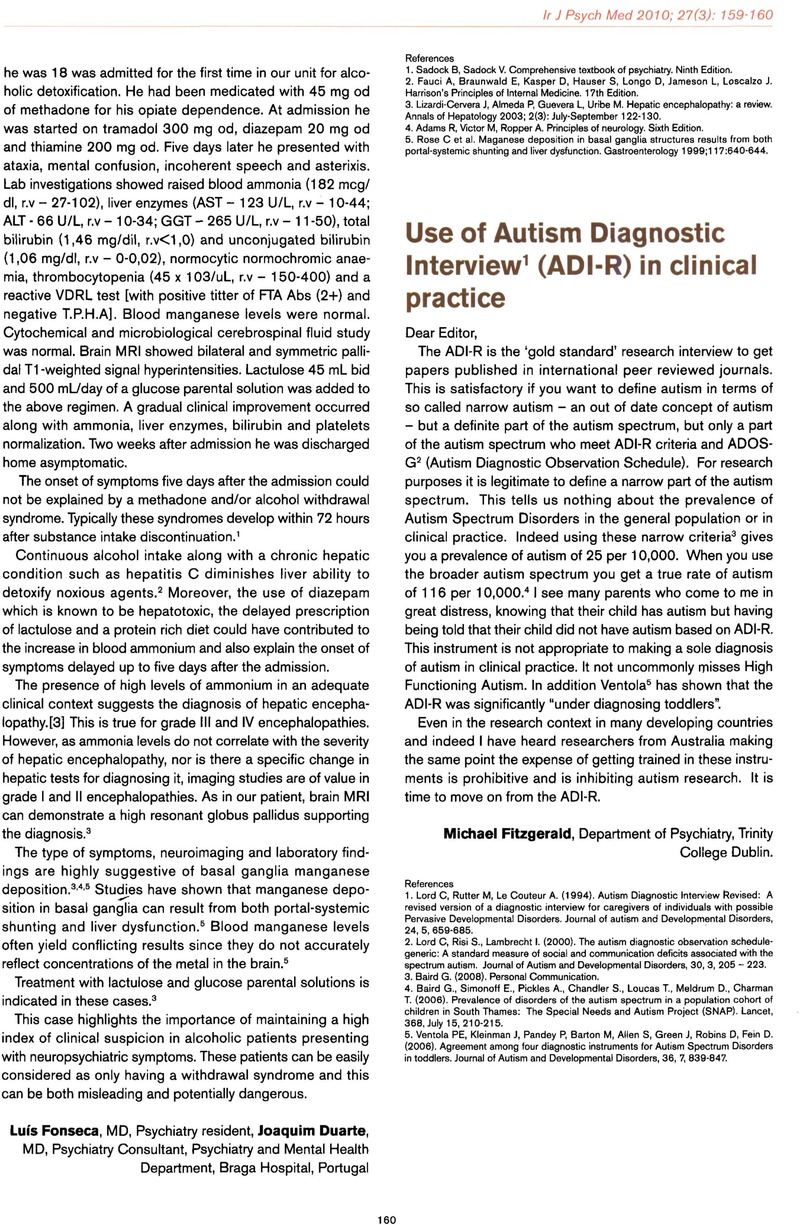 Use Of Autism Diagnostic Interview1 (ADI-R) In Clinical Practice ...