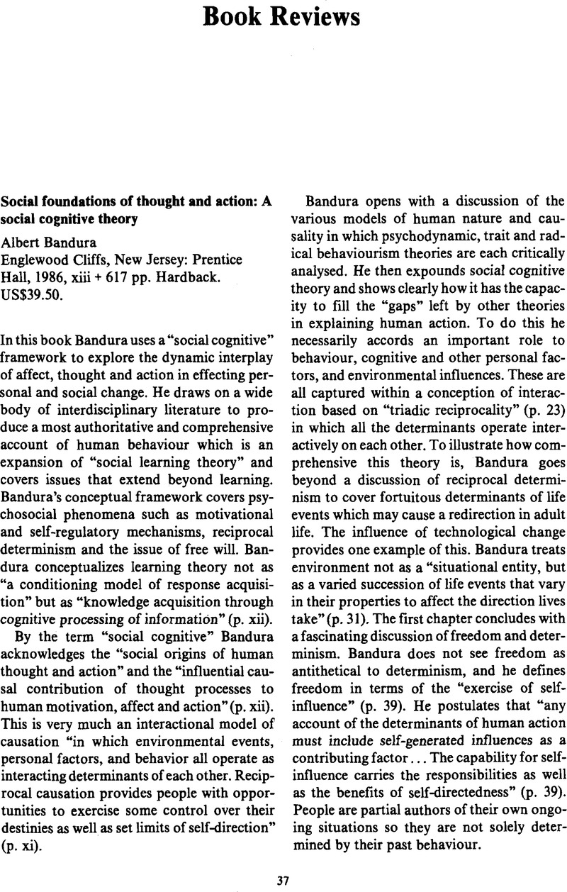 Social cognitive discount theory bandura 1986