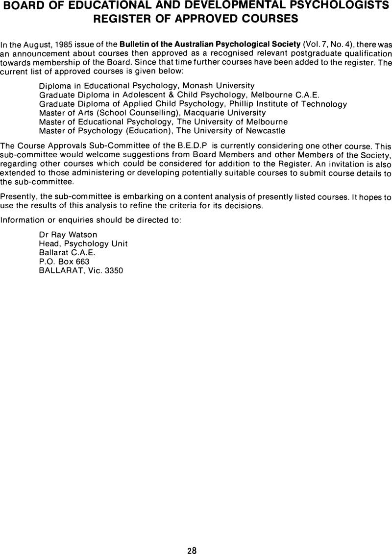 Board of Educational and Developmental Psychologists Register of