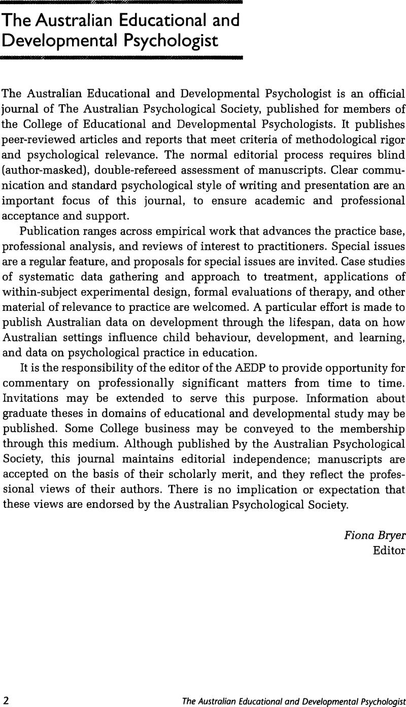 The Australian Educational and Developmental Psychologist The