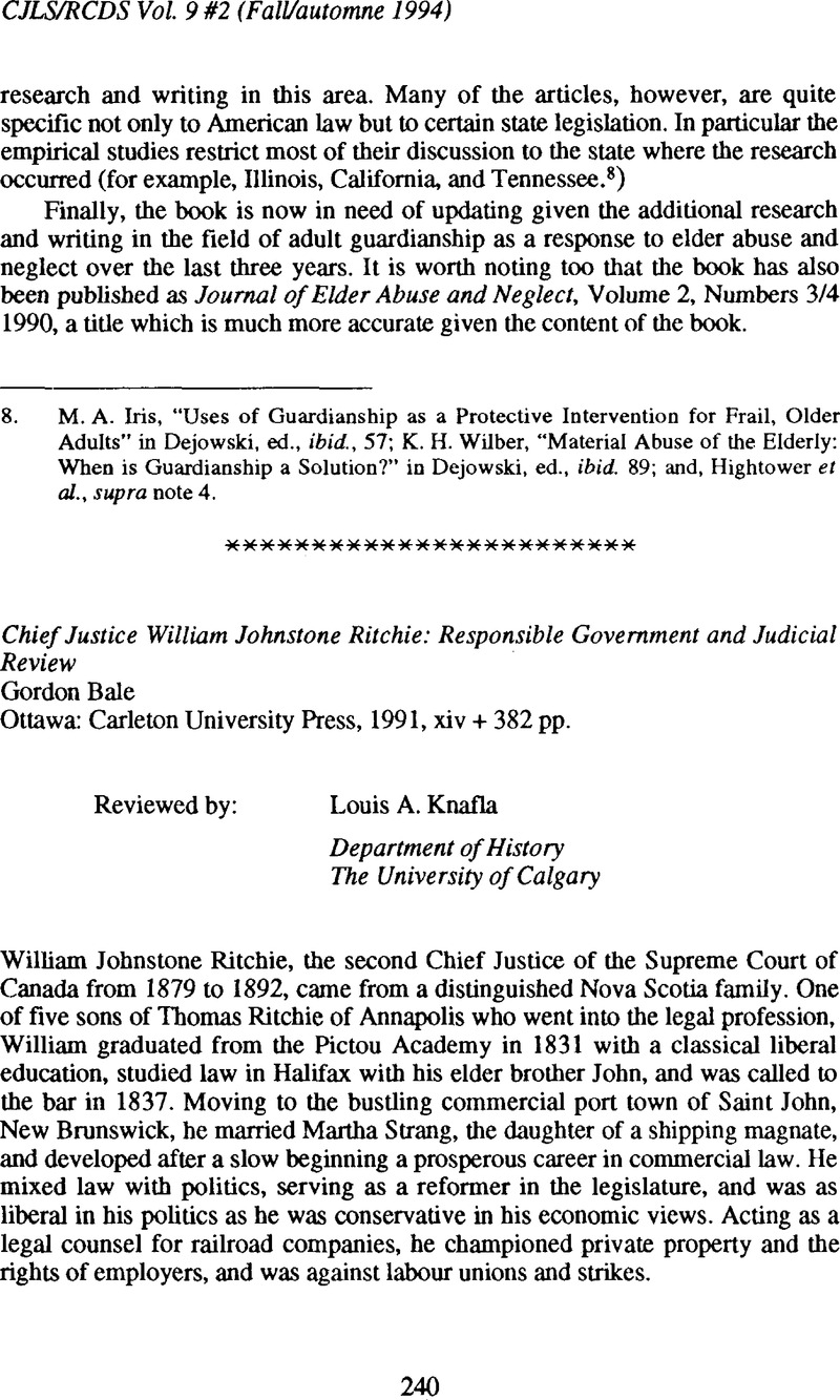 Chief Justice William Johnstone Ritchie: Responsible Government and ...