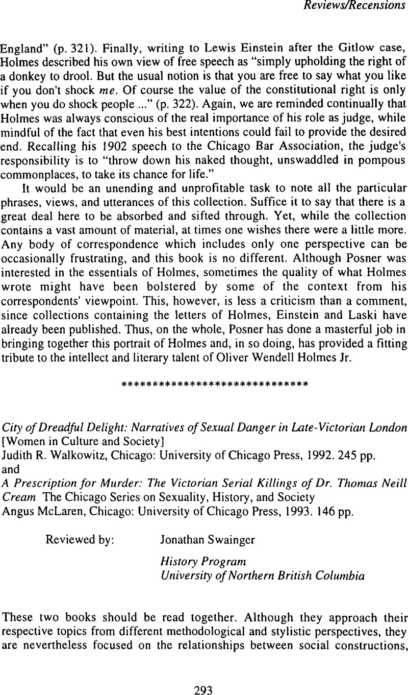 Judith R Walkowitz City of Dreadful Delight: Narratives of Sexual Danger in Late-Victorian ...