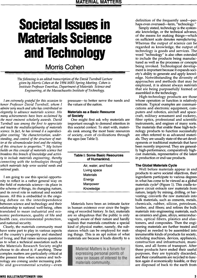 Societal Issues In Materials Science And Technology Mrs Bulletin