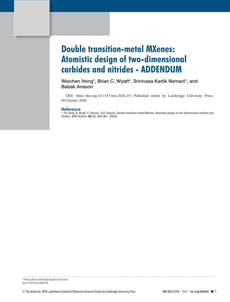 Double Transition-metal MXenes: Atomistic Design Of Two-dimensional ...